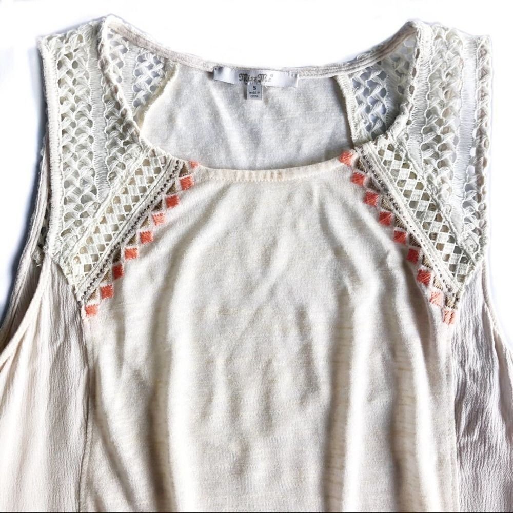 143 Miss Me coral embroidered festival tank